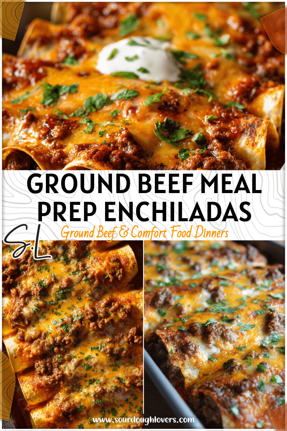 Tray of baked ground beef enchiladas portioned for meal prep for the week ground beef or easy supper ideas. 2